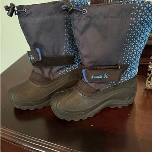Kamik Black and Blue Rain and Snow Boots with Waterproof Material and Insulation